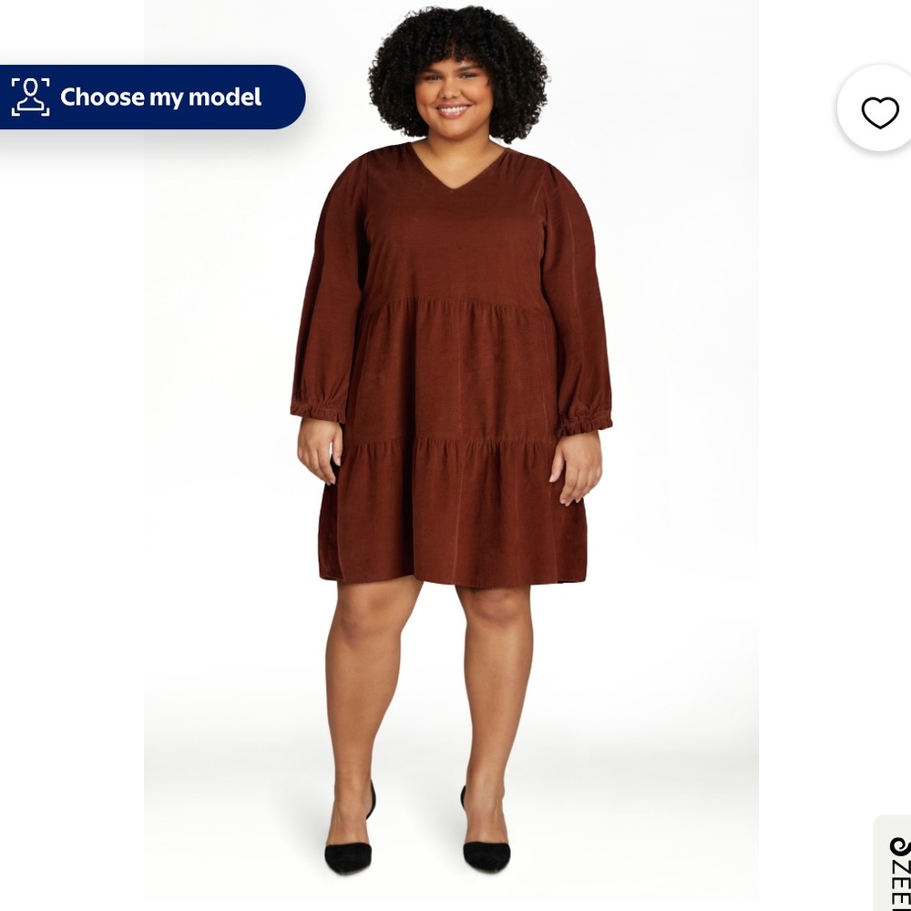 NWOT xxl Time and Tru Women's Plus Cotton Corduroy Tiered Dress in brown.